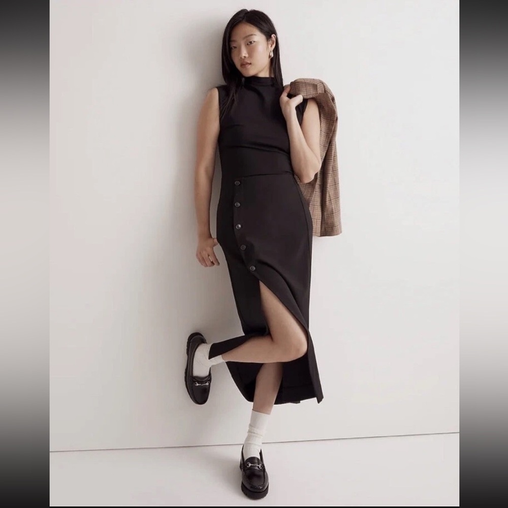 Madewell Womens Size 0 Wrap Midi Skirt with pockets in True Black $128 NWT